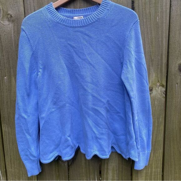 J Crew || scallop hem knit sweater cotton large periwinkle - Picture 1 of 6
